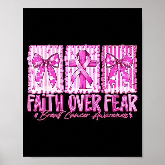 Preppy Faith Over Fear Breast Cancer Bow Warrior C ポスター (正面)
