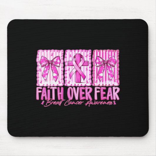 Preppy Faith Over Fear Breast Cancer Bow Warrior C マウスパッド (正面)