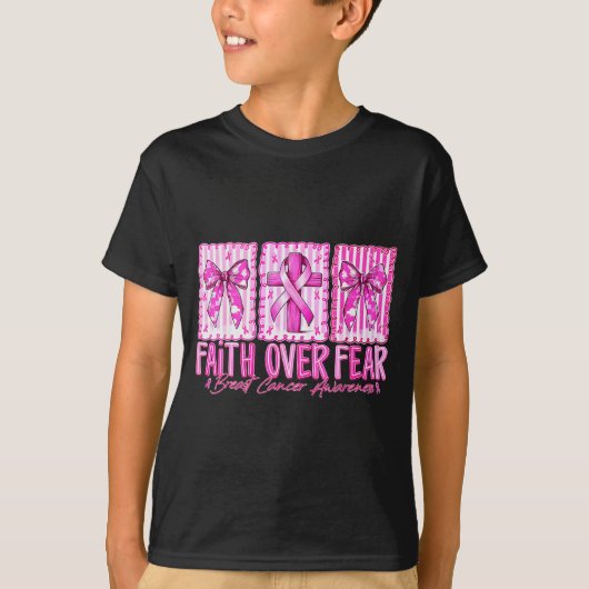 Preppy Faith Over Fear Breast Cancer Bow Warrior C Tシャツ (正面)