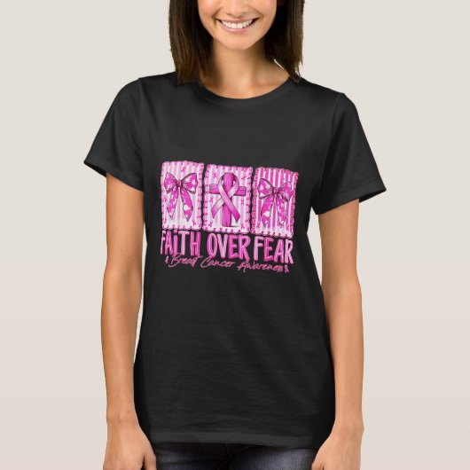 Preppy Faith Over Fear Breast Cancer Bow Warrior C Tシャツ (正面)