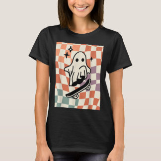 Preppy Fall Skater Ghost Autumn Vibe Checker Cute  Tシャツ