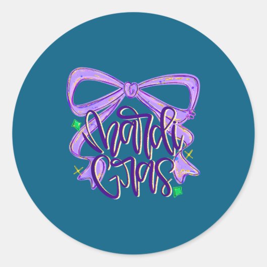 Preppy Fat Tuesday Mardi Gras Coquette Bow Women G ラウンドシール (正面)