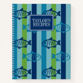 Preppy Fish Coastal Kitchen Stripe Recipe ノートブック (正面)
