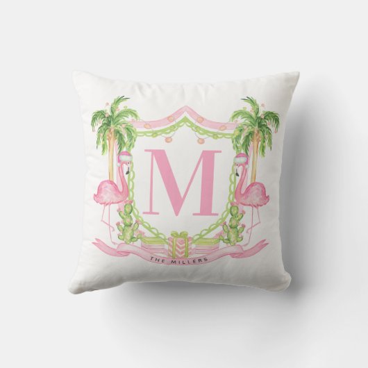 Preppy Flamingo Christmas Crest クッション (裏面)