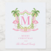 Preppy Flamingo Christmas Crest  ワインラベル (シングルラベル)