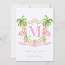 Preppy Flamingo Christmas Crest Photo シーズンカード
