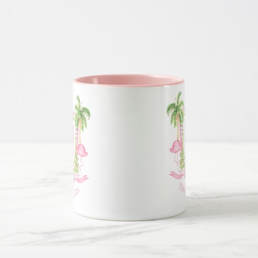 Preppy Flamingo Christmas Monogram Crest マグカップ (中央)