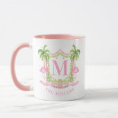 Preppy Flamingo Christmas Monogram Crest マグカップ (左)