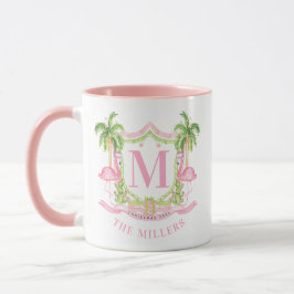 Preppy Flamingo Christmas Monogram Crest マグカップ