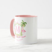 Preppy Flamingo Christmas Monogram Crest マグカップ (正面左)