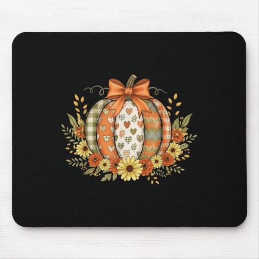 Preppy Floral Fall Pumpkin Lace Coquette Bow Hallo マウスパッド (正面)