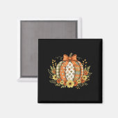 Preppy Floral Fall Pumpkin Lace Coquette Bow Hallo マグネット (正面/裏面)