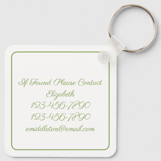 Preppy Floral Pink and Green Bow Personalized キーホルダー (裏面)