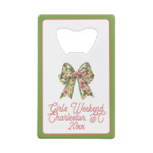 Preppy Floral Pink and Green Bow Personalized クレジットカード栓抜き (裏面)