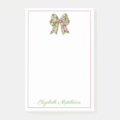 Preppy Floral Pink and Green Bow Personalized ポストイット (正面)