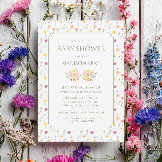 Preppy Floral Spring Summer Flowers Baby Shower 招待状