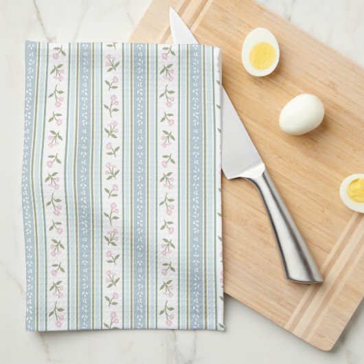 Preppy Floral Stripe Kitchen Towel キッチンタオル (四つ折り)
