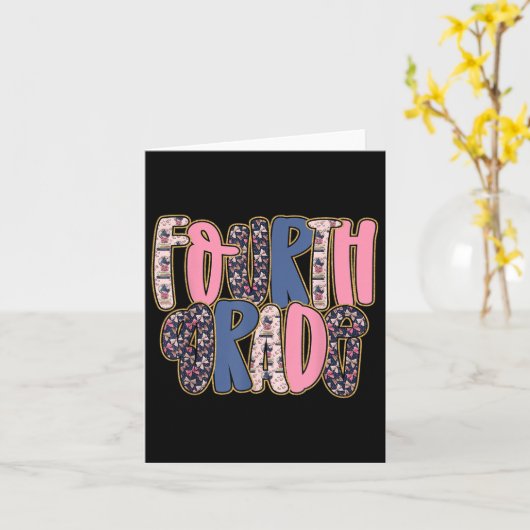 Preppy Fourth Grade Back To School Teachers Studen カード (黄色い花)