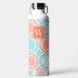 Preppy Golf Damask – Balls & Clubs - Coral & Turq ウォーターボトル