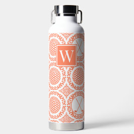 Preppy Golf Damask – Balls & Clubs - Coral & White ウォーターボトル