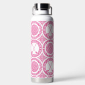 Preppy Golf Damask – Balls & Clubs in Hot Pink ウォーターボトル (背面)