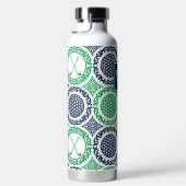 Preppy Golf Damask – Balls & Clubs in Navy Green ウォーターボトル (右面)