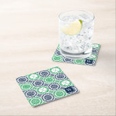 Preppy Golf Damask - Balls & Clubs in Navy & Green スクエアペーパーコースター (インサイチュ)