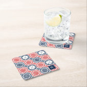 Preppy Golf Damask - Balls & Clubs in Navy & Red スクエアペーパーコースター (インサイチュ)