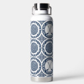Preppy Golf Damask – Balls & Clubs in Navy White ウォーターボトル (背面)