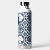 Preppy Golf Damask – Balls & Clubs in Navy White ウォーターボトル (左面)