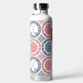 Preppy Golf Damask – Balls & Clubs - Red & Navy ウォーターボトル (右面)