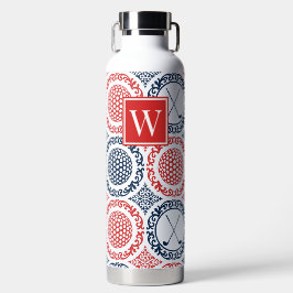 Preppy Golf Damask – Balls & Clubs - Red & Navy ウォーターボトル