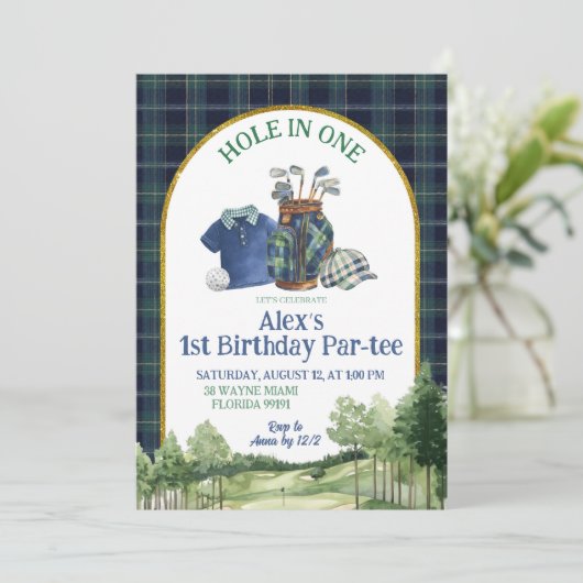 Preppy Golf Hole in One First Birthday Invitation 招待状 (スタンド正面)