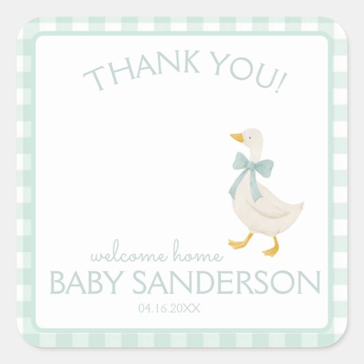 Preppy Goose Baby Shower Card スクエアシール (正面)