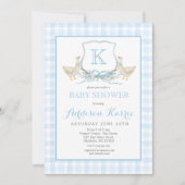 Preppy Goose Blue Gingham Baby Shower Invitation 招待状 (正面)