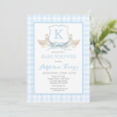 Preppy Goose Blue Gingham Baby Shower Invitation 招待状 (スタンド正面)