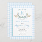 Preppy Goose Blue Gingham Baby Shower Invitation 招待状 (正面/裏面)