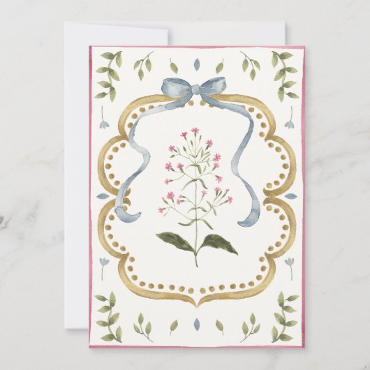 Preppy Grandmillennial Botanical Frame Baby Shower 招待状 (裏面)