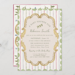 Preppy Grandmillennial Botanical Frame Baby Shower 招待状