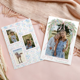 Preppy Grandmillennial Christmas Bow Swag Photo シーズンカード