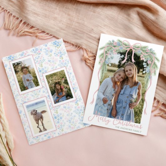 Preppy Grandmillennial Christmas Bow Swag Photo シーズンカード