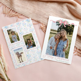 Preppy Grandmillennial Christmas Bow Swag Photo シーズンカード