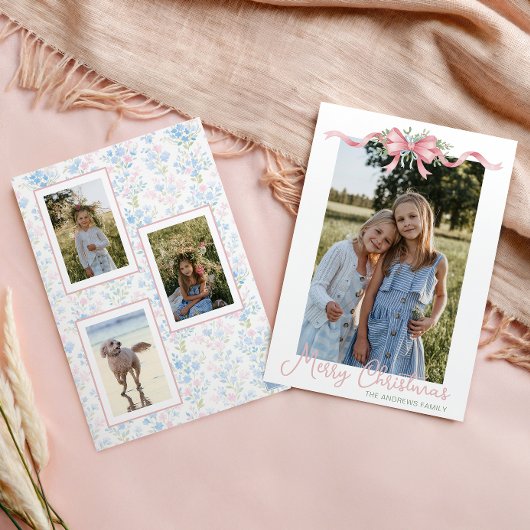 Preppy Grandmillennial Christmas Bow Swag Photo シーズンカード