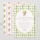 Preppy Grandmillennial Corn Harvest First Birthday 招待状 (正面/裏面)