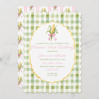 Preppy Grandmillennial Corn Harvest First Birthday 招待状