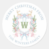 Preppy Grandmillennial Monogram Crest Gift ラウンドシール (正面)