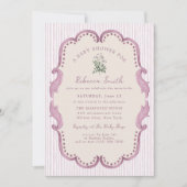 Preppy Grandmillennial Pink Girl Baby Shower 招待状 (正面)