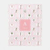 Preppy Grandmillennial Pink Nutcracker Christmas フリースブランケット (正面)