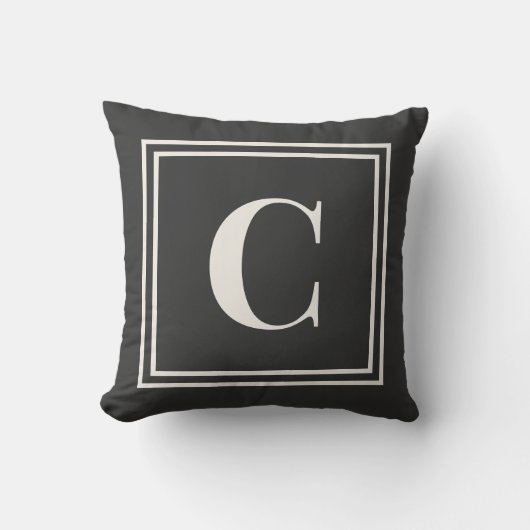 Preppy Gray Monogram Dorm Pillow - Initial  クッション (正面)
