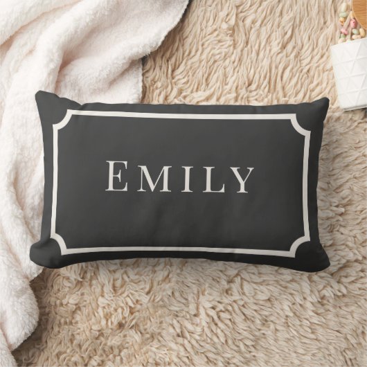 Preppy Gray & White Name Dorm Pillow ランバークッション (ブランケット)